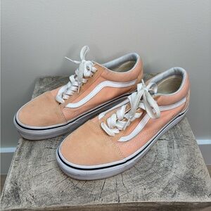 Vans Peach and White Low Top Old Skool Sneakers